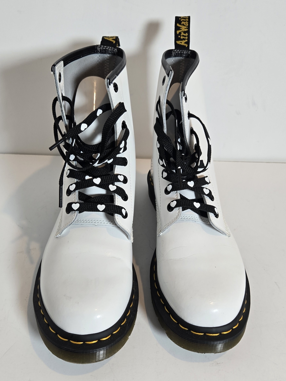 Dr. Martens White Lace-Up Combat Boots with Black Accents